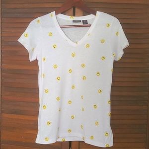 Tahari V-Neck T-Shirt with Smiley Face Print | S
